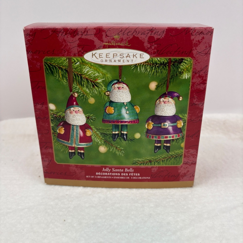 Hallmark Keepsake Ornament 2001 Jolly Santa Bells Set of 3 Porcelain Nina Aube